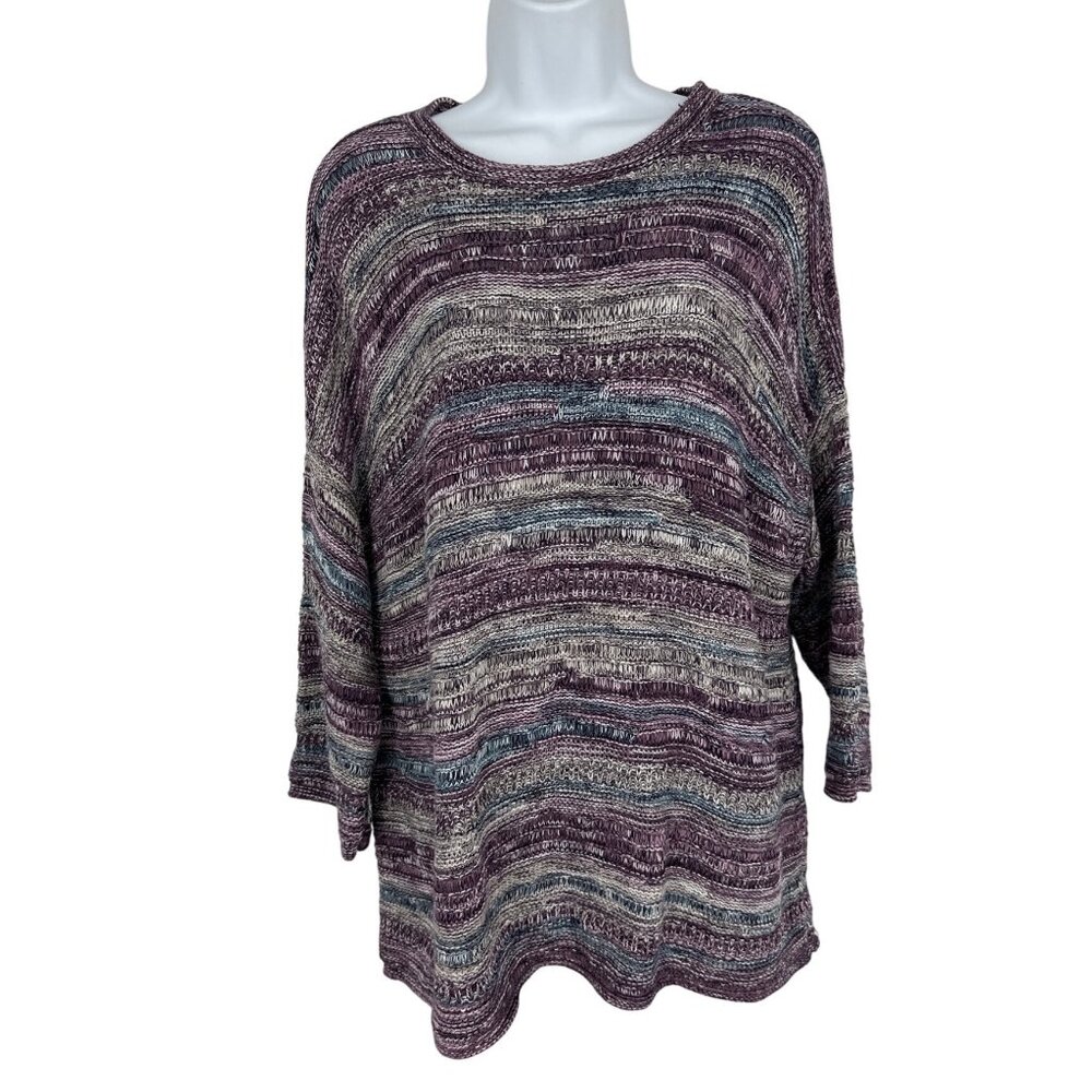 J.Jill Intarsia Mixed Texture Marled Cotton Blend Crewneck Sweater Size L